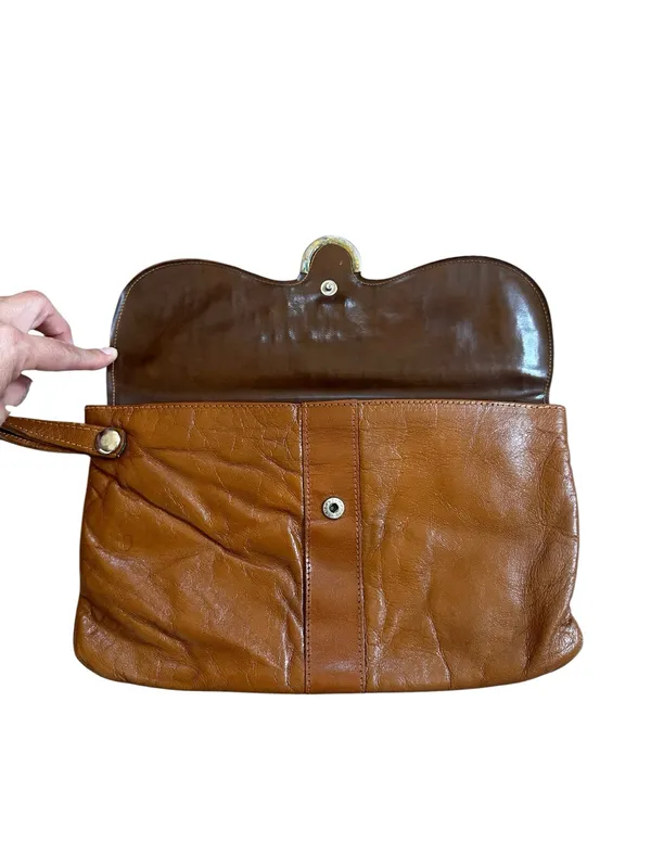 Vintage Genuine Leather Clutch Wristlet Envelope Bag Buckle Snap Button Casual - Image 3