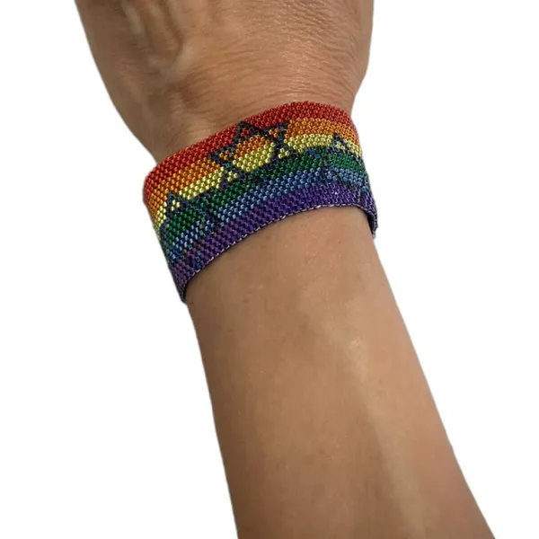 Rainbow Pride Star of David Bracelet HANDMADE Peyote Stitch Glass Seed Beads - Image 6