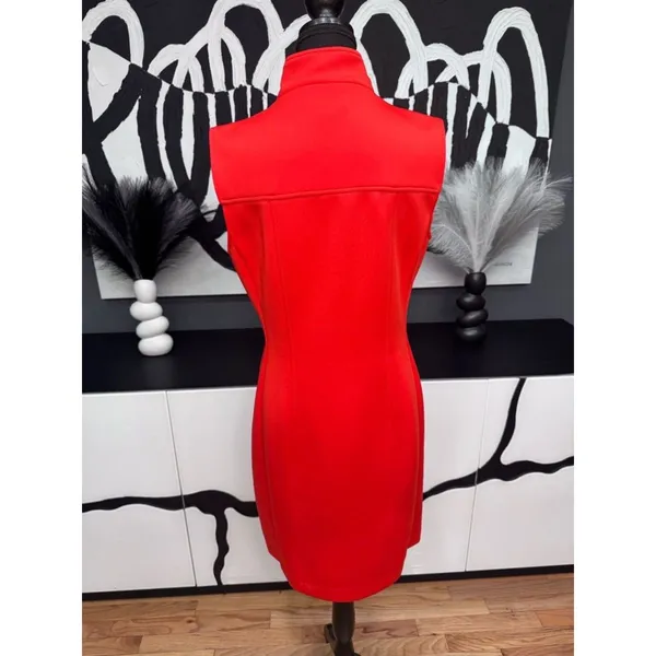 Tommy Hilfiger Dress Womens 12 Coral Red Sleeveless Gold Zip Mini Beltless EUC - Image 5