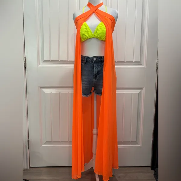 Elegant Orange Strapless Maxi Dress Size XL - Image 9