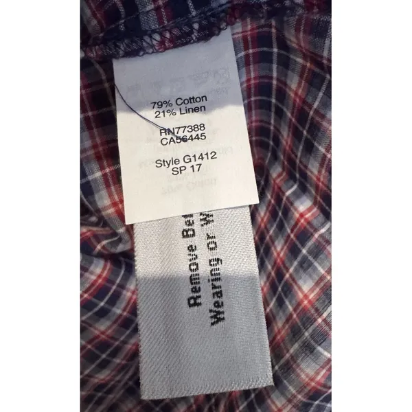 NWT Madewell Tie Sleeve Popover Top Cotton LINEN Blend Plaid‎ Size M OLDSTOCK - Image 5
