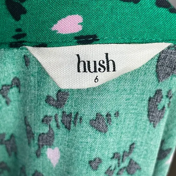 Hush Ren Shirt Dress Leopard Heart Print Women Sz‎ 6 Green Short Sleeve Colorful - Image 11