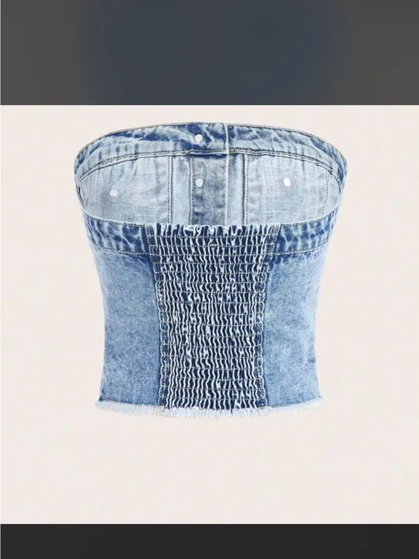 SHEIN Light Blue Denim Strapless Corset Top - Image 2