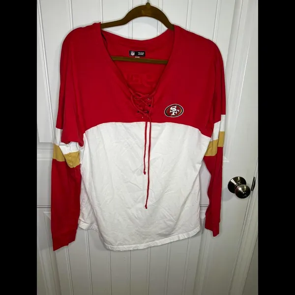 New Era Red/White San Francisco 49ers Athletic Varsity Lace-Up Long Sleeve - Image 3