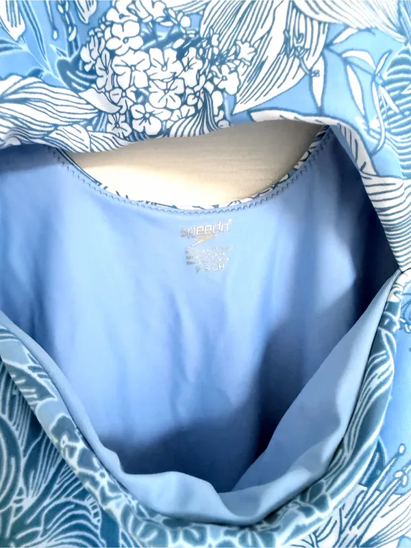 Speedo Floral Cut Out Bathing Suit Tropical Blue White Size S Brand New - Image 4