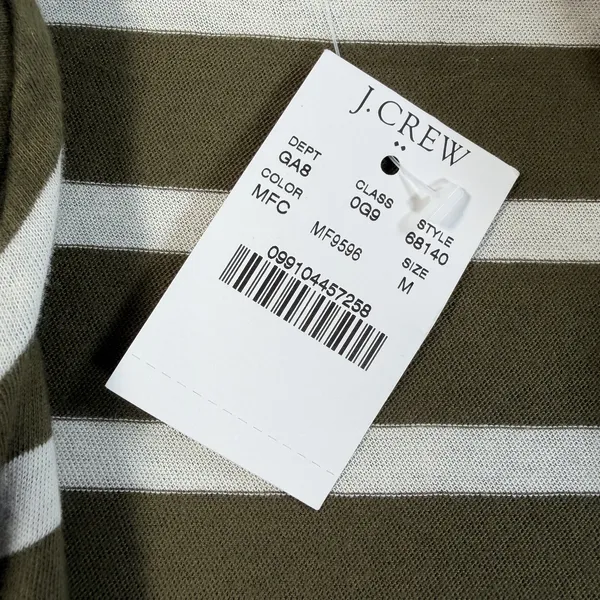 J.CREW Women's Medium Olive Green White Striped Open Drape Cardigan Cotton 68140 - Image 6