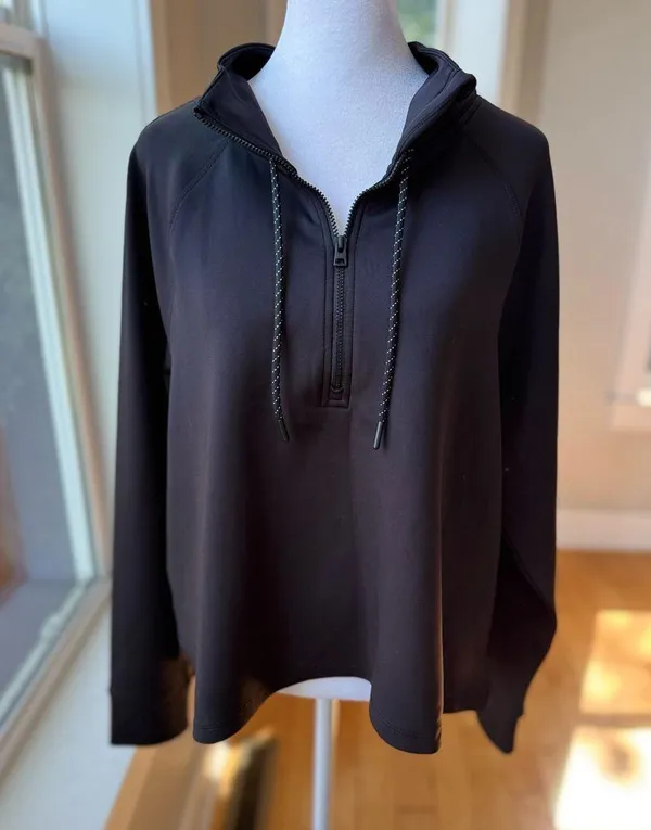 AVIA Black Scuba Cropped Funnel Neck Quarter Zip Top Sweatshirt Size Large - Image 3
