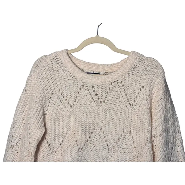 Abercrombie & Fitch Womens Sweater L Cream Pointelle Knit Wool Alpaca Boho Cozy - Image 4