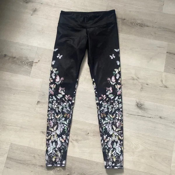 Alo Yoga Women's Black Multicolor Butterflies Ankle Compression Leggings Sz XS - Image 4