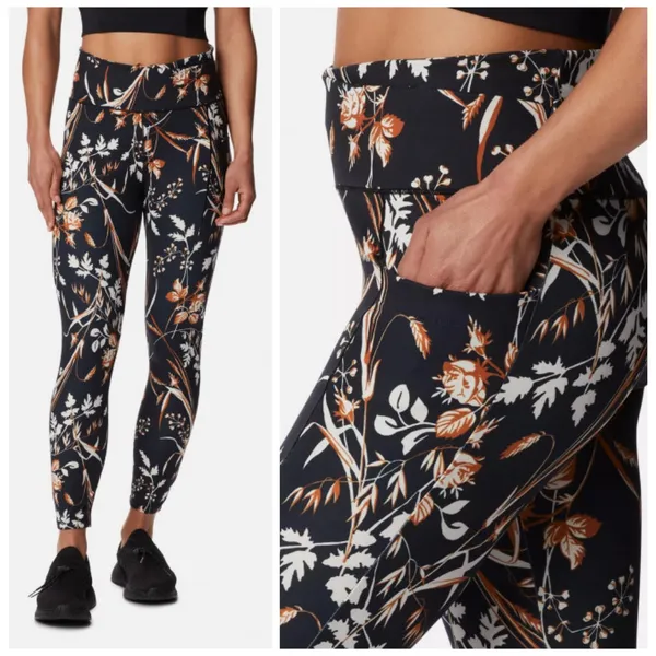 Columbia Weekend Adventure Leggings Women XL Black Floral 7/8 Gorpcore Botanical - Image 2