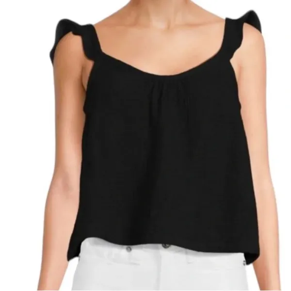 MARINE LAYER NWT Jude Flutter Sleeve Tank Top‎ Black 100% Cotton Gauze Size S - Image 3