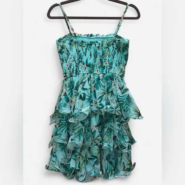 Miss Avenue Floral Print Tiered Ruffle Mini Dress Size Small Tropical Resort - Image 3