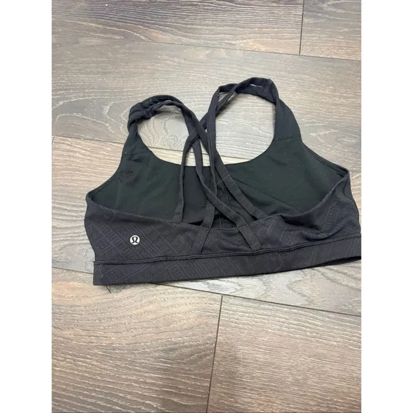 Lululemon Women’s 12 Black Patterned Energy Sports Bra Strappy No Padding - Image 3