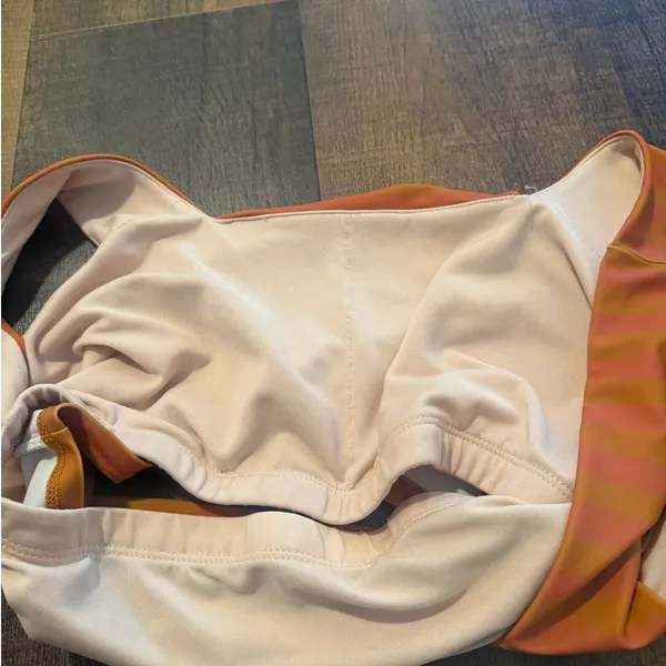 Albion Fit Bikini Top Orange Pink Stripe Square Neck Swim Size L - Image 7