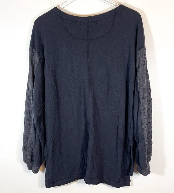 Free People BACK AT IT BOHO COTTON HENLEY TOP 2-TONE BLACK CHARCOAL Size Large - Image 12