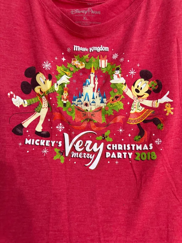 Disney Mickey & Minnie 'Very Merry Christmas Party' Ladies Red Tee - Image 2
