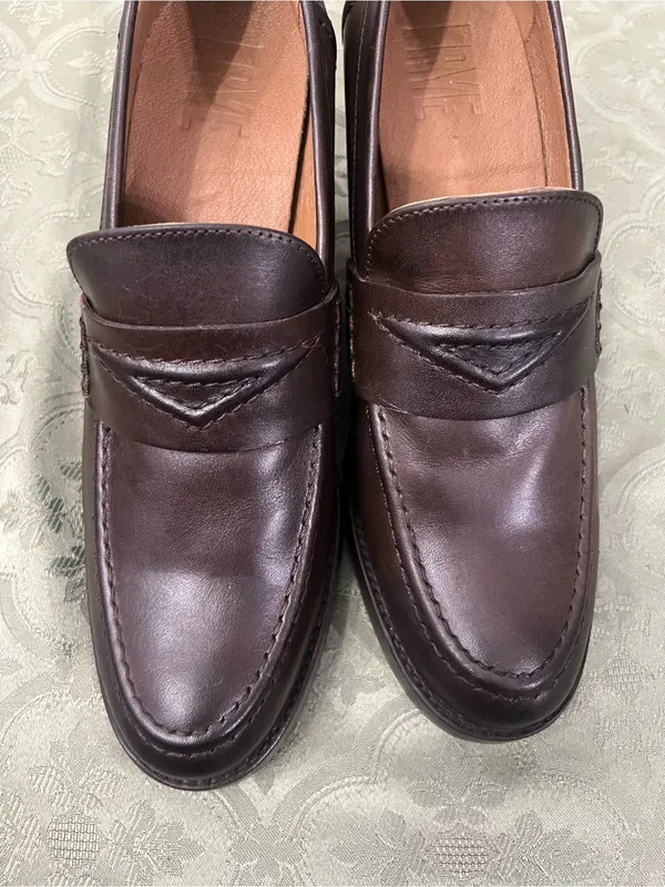 Flye heels Classic Women's Brown Leather Block Heel Loafers - Image 10