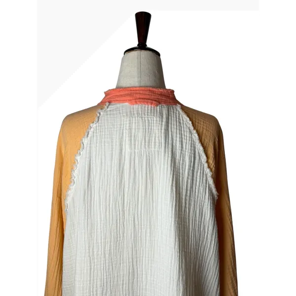 Aerie‎ Gauzy Coverup Shirt Women Small Mango White Colorblock Cotton Oversized - Image 8