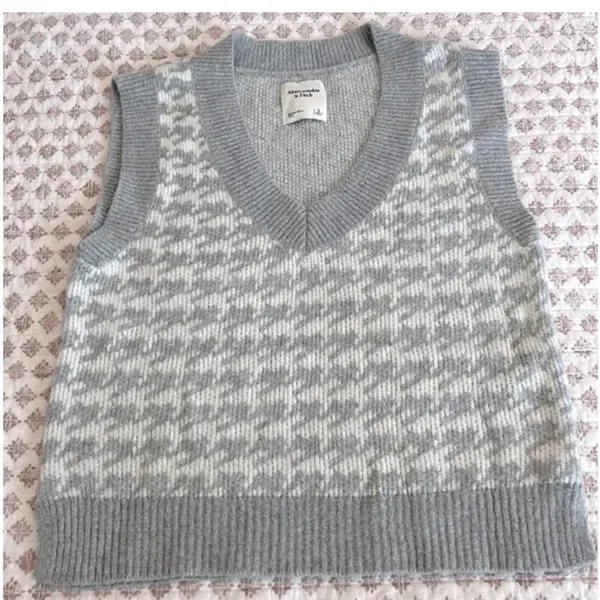 Abercrombie Houndstooth Sweater Vest Gray Preppy Golfcore V Neck Knit Size S - Image 7