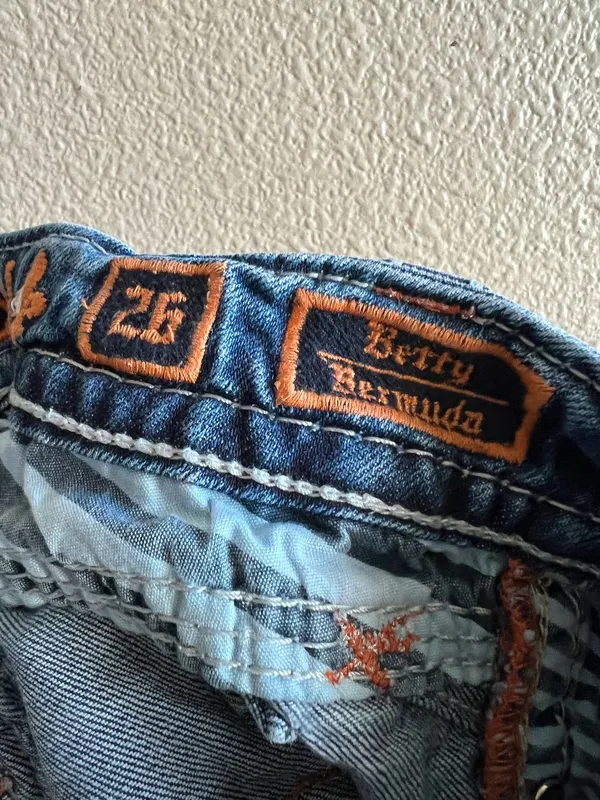Rock Revival Blue Distressed Cropped Denim Shorts made in the USA size 26 - Image 2