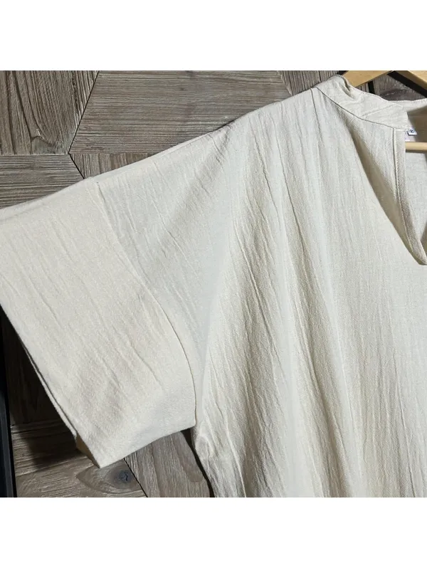 B'Gauze Women's Size 2 (L/XL) Natural Beige Cotton Gauze V-Neck Maxi Dress NWT - Image 4