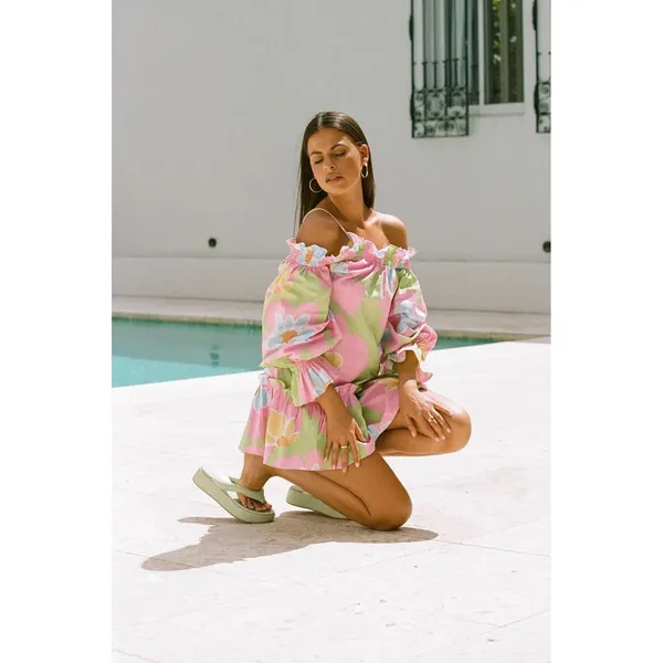 Sabo Skirt NWT Blair Puff Dress Sizs‎ XS Floral Off Shoulder Colorful Coastal Vacation - Image 9