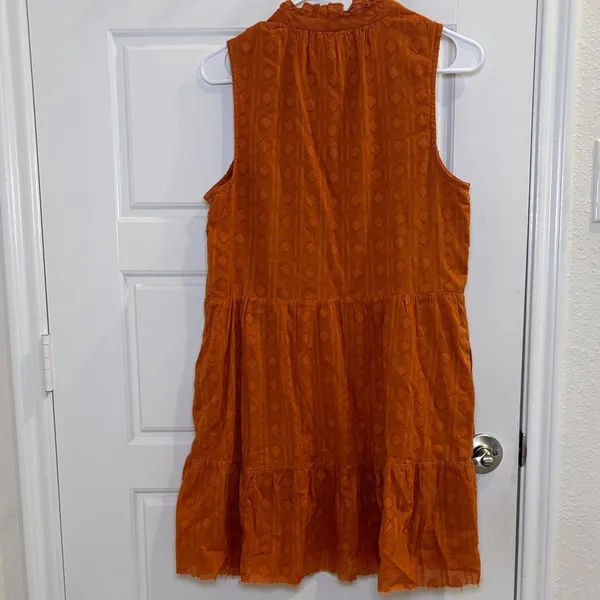 Anthropologie Maeve Rust Orange Tiered Mini Dress Sleeveless Boho Small - Image 3