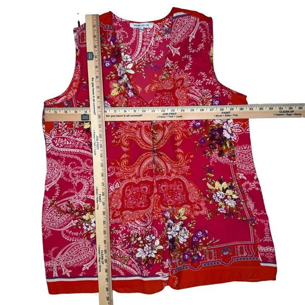 Rose + Olive Womens‎ L Sleeveless Blouse Top Paisley Boho Red Tank - Image 5