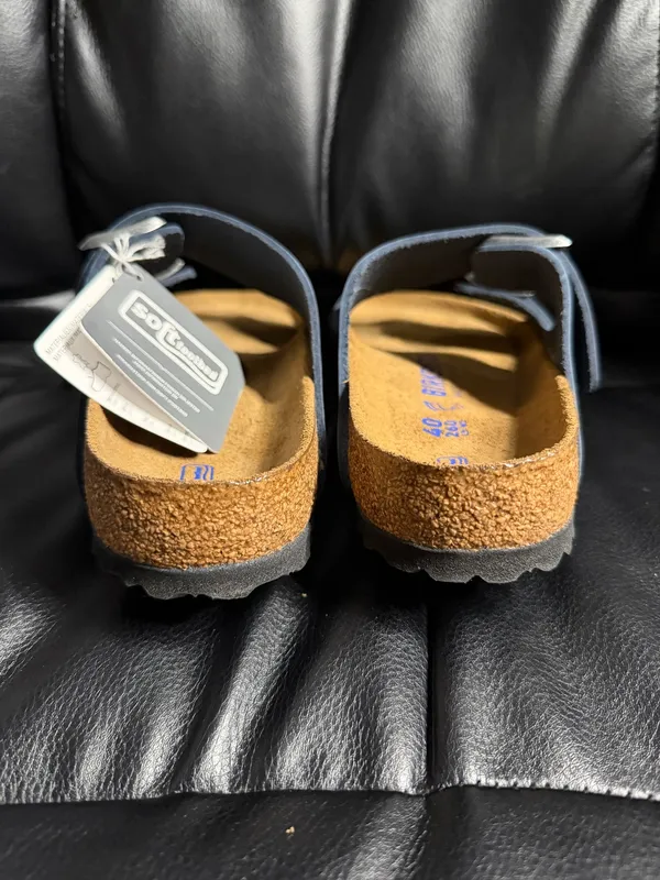 New with Box Birkenstock Arizona Blue Leather Soft Footbed 1013644 Regular - Image 3