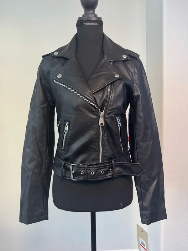 Levi’s Black Faux Leather Moto Biker Jacket NWT XS - Image 3