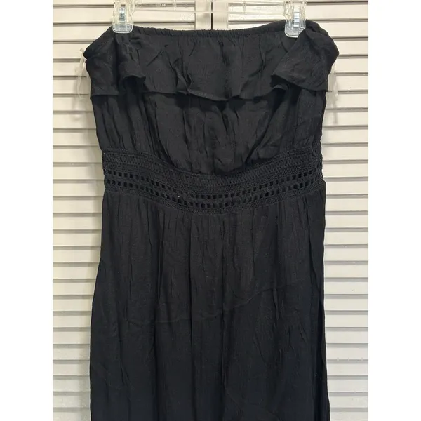 No Boundaries Black Strapless Lined Maxi Dress Size 2XL NWT Ruffle Crochet Detail - Image 2