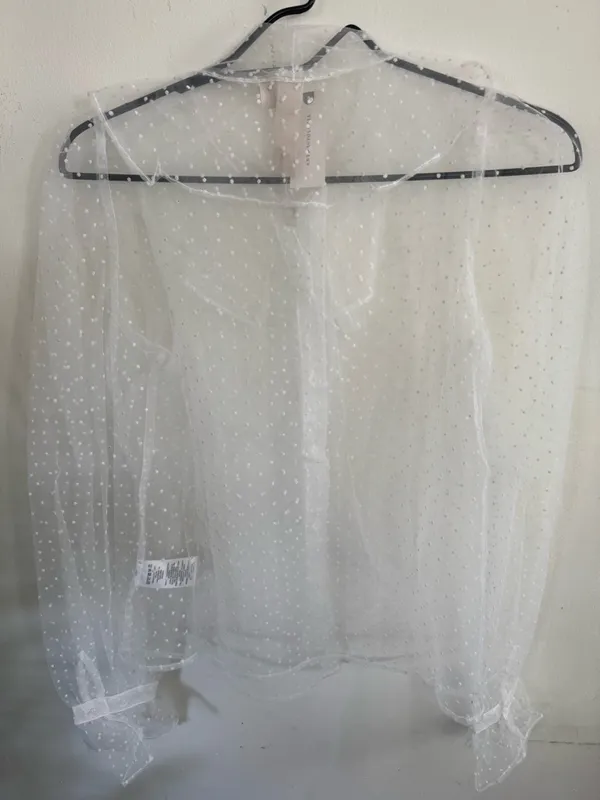 Antrhopologie white dolan Sheer Swiss Dot Tie-Neck Blouse - White - Image 4