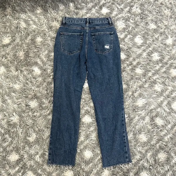 PacSun Medium Blue Distressed High Waisted Straight Leg Jeans - Image 7
