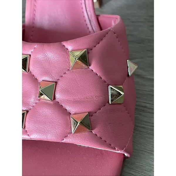 Marc Fisher Size 8M Salmon Pink Studded Slide Heels‎ Square Toe Mule Sandals - Image 6