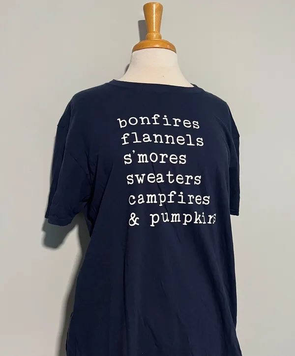 Gildan Navy Blue Fall Autumn Tshirt Bonfires Pumpkins Flannels - Image 2