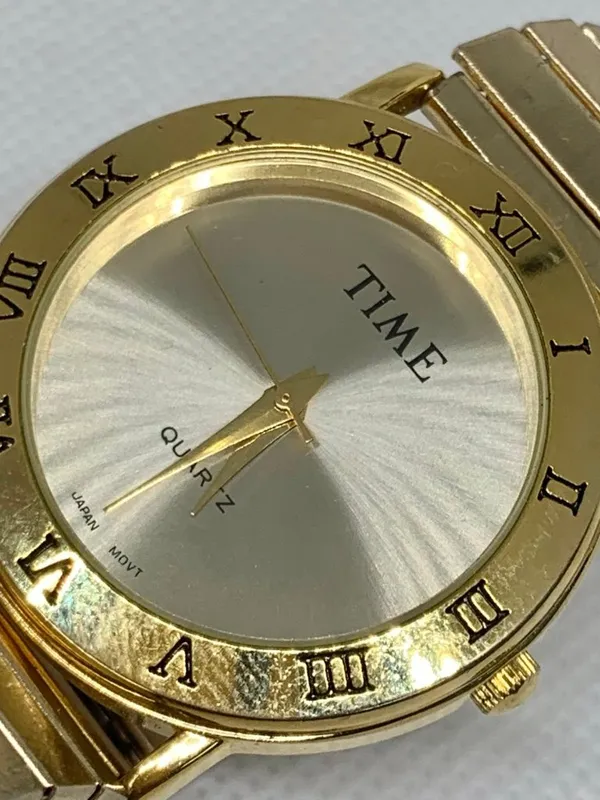 Time women’s watch gold tone 33mm quartz analog stretch band size 6.5” running - Image 2