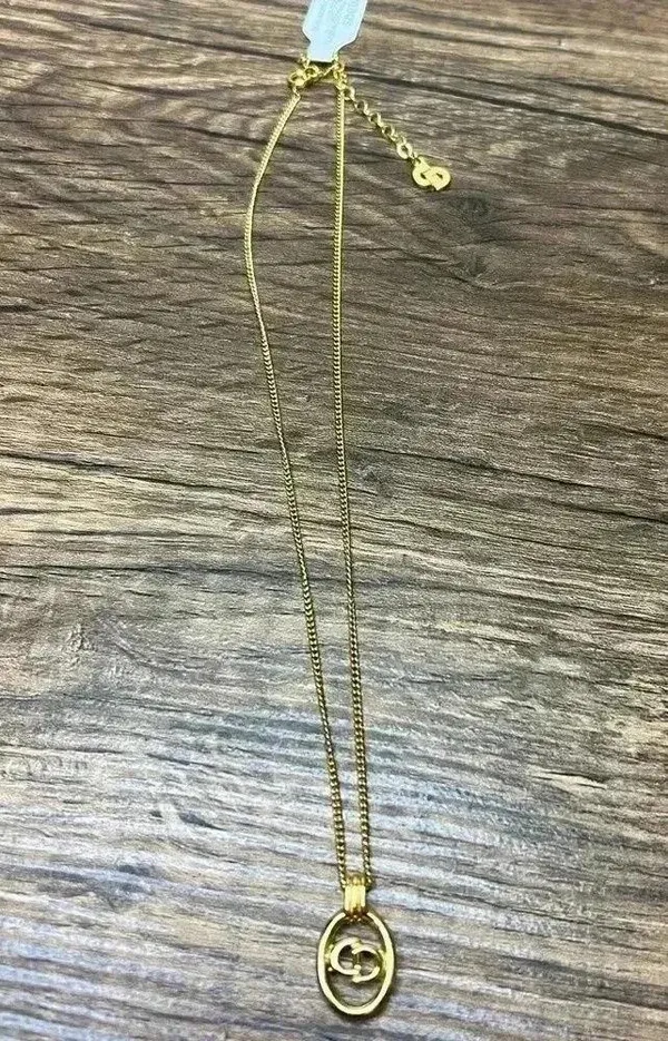 Christian Dior Vintage Logo Oval Pendant Necklace - Image 3