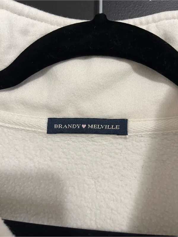 BRANDY MELVILLE White Quarter-zip Pullover Sweatshirt College Fall One Size EUC - Image 3