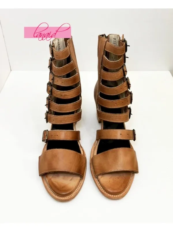 FREEBIRD by Steven NEW Country Natural Leather Buckles Edgy Cut-Outs Cutouts Low Sandals - Image 3