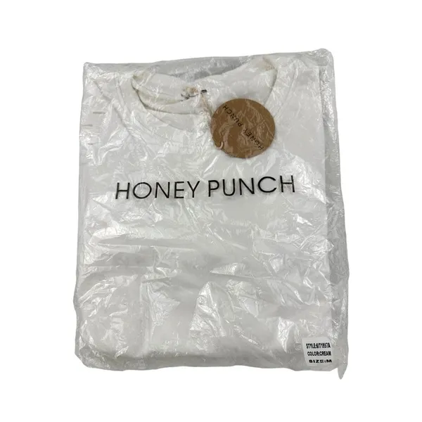 Honey Punch - Distressed Crop Sweatshirt with Zip Sides in Off White - Image 2