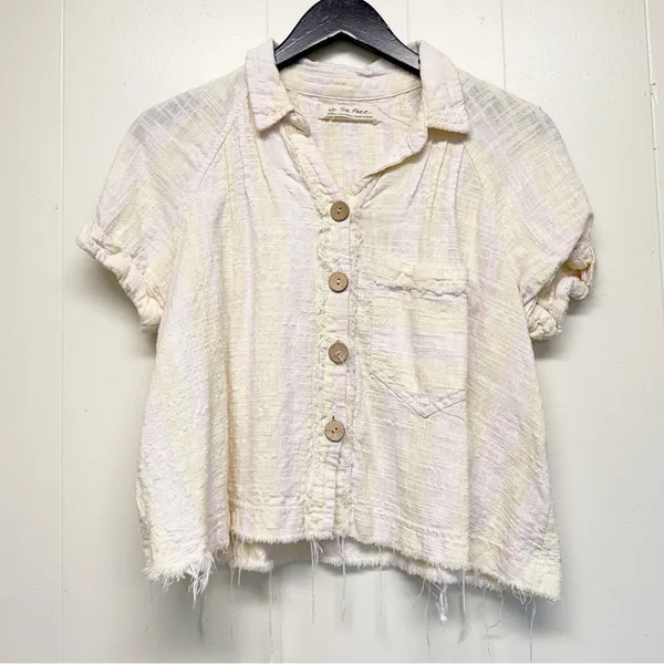 FREE PEOPLE Away At Sea Striped Shirt Top Medium - Image 5