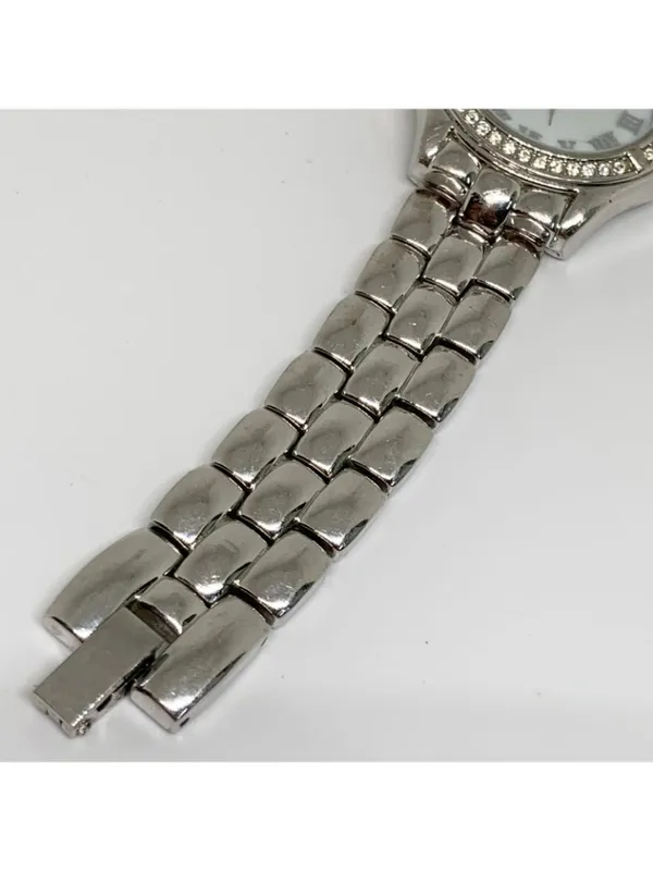 Peugeot women’s silver tone watch 31mm mop dial rhinestones quartz 7” running - Image 4