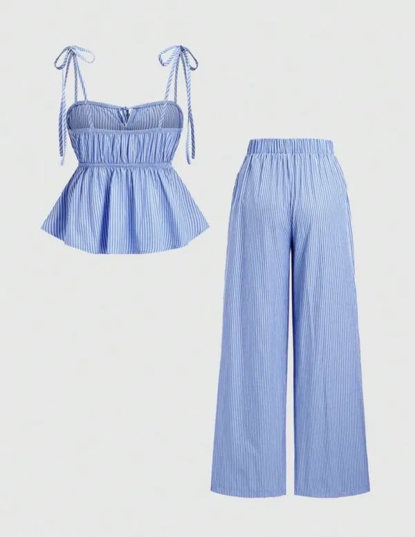 SheIn Blue and white striped babydoll 2 piece set - Image 3