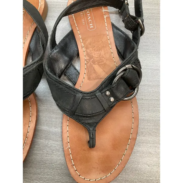Coach Olympia Black Leather Thong Sandals - Image 7