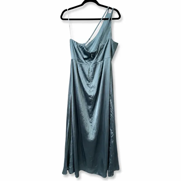 NEW Lulus Signature Elegance Slate Blue Satin One-Shoulder Pleated Maxi Dress 1X - Image 10