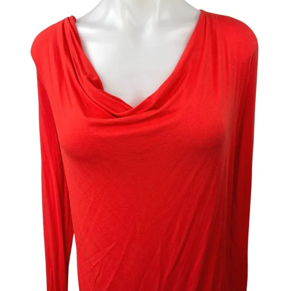 Ganni Red Cowl Neck Long Sleeve Stretch Pull On Mini Bodycon Sweater Dress XS - Image 3