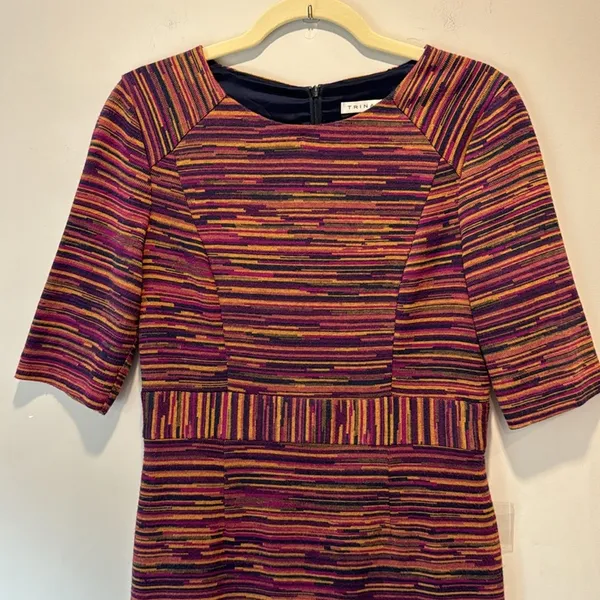 Trina Turk Striped Jersey 3/4 Sleeve Knee Length Fitted Sheat Dress Maroon Brown - Image 3