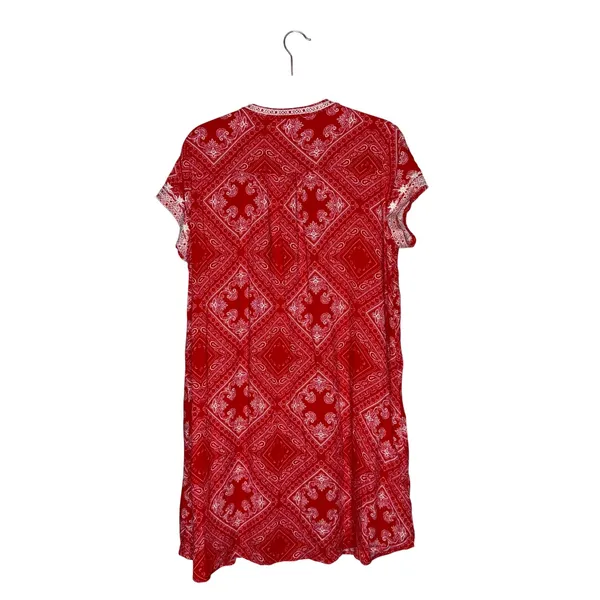 Savanna Jane Embroidered Bandana Print Dress Womens L Red Excellent Boho Tunic - Image 5