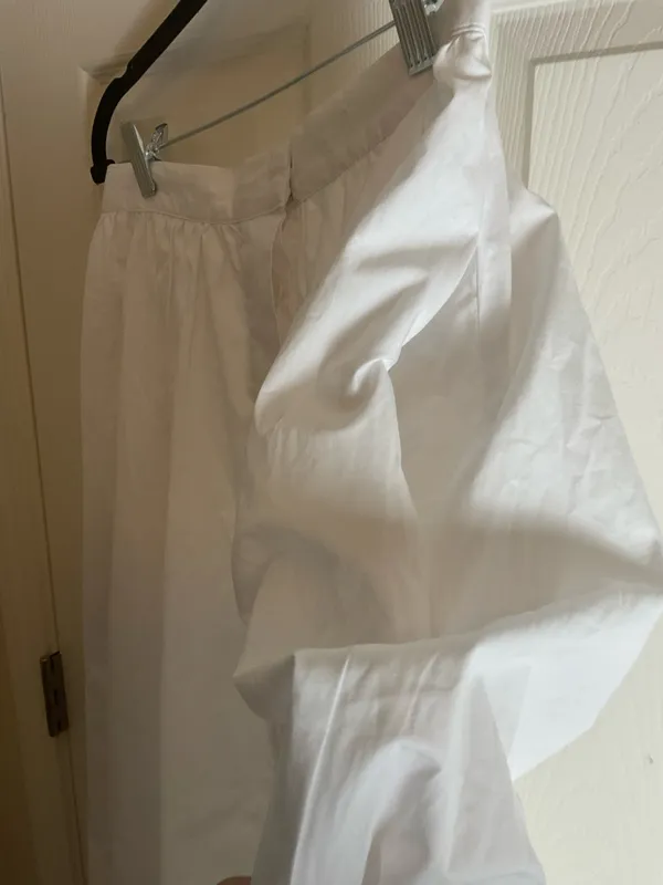 Zara White 100% Cotton Button-Front Midi Skirt with Eyelet Lace Trim - Size S - Image 5