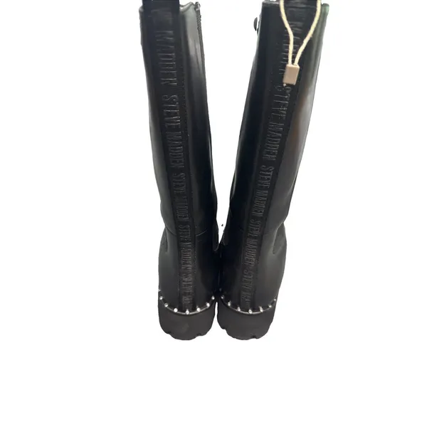 Steve Madden Black Leather Knee Boots Women’s 9 EU 40 Lug Sole Studded BNIB - Image 6